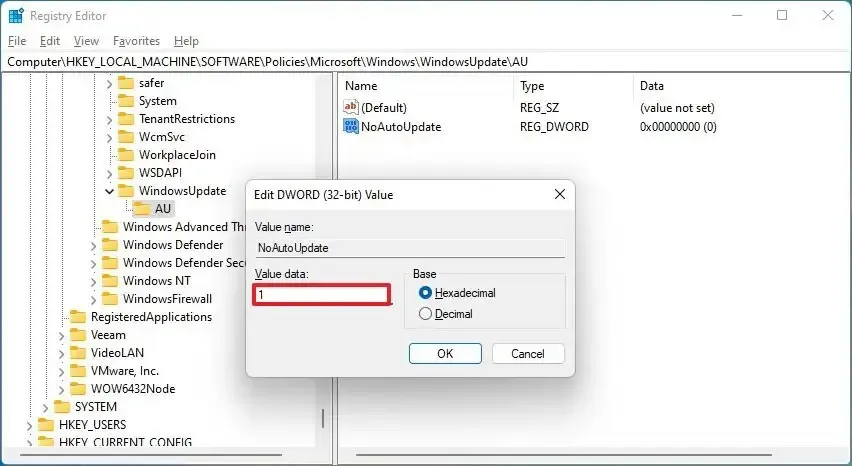 Deshabilitar actualizaciones desde el Registro en Windows 11
