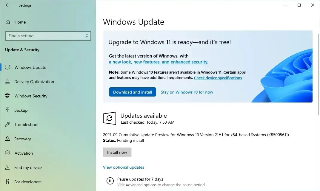 Windows 11-upgrade via Windows Update
