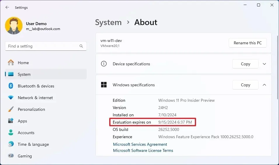 La evaluación de Windows 11 vence en la configuración