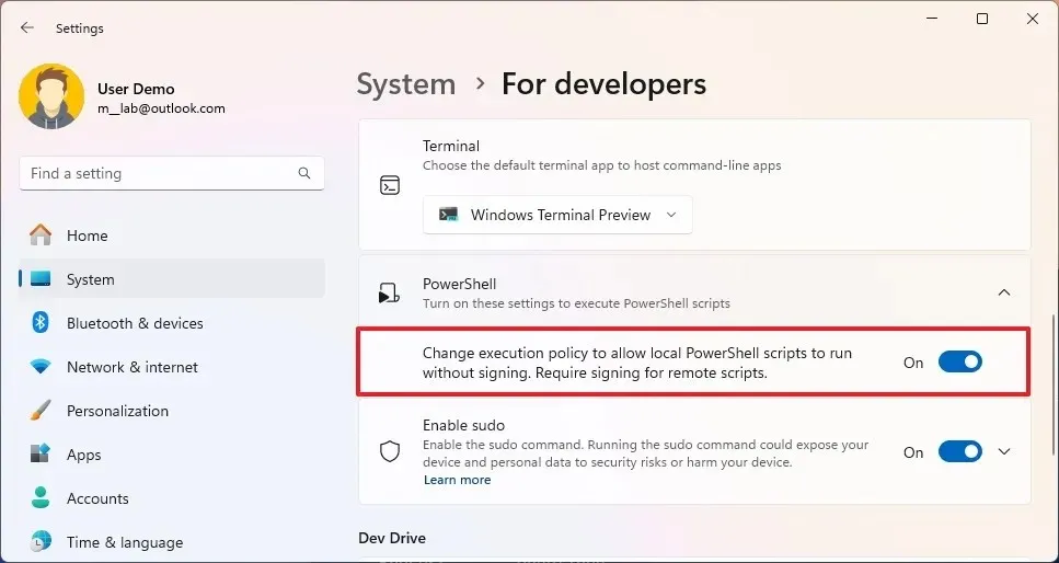 La configuración de Windows 11 cambia la ejecución de PowerShell