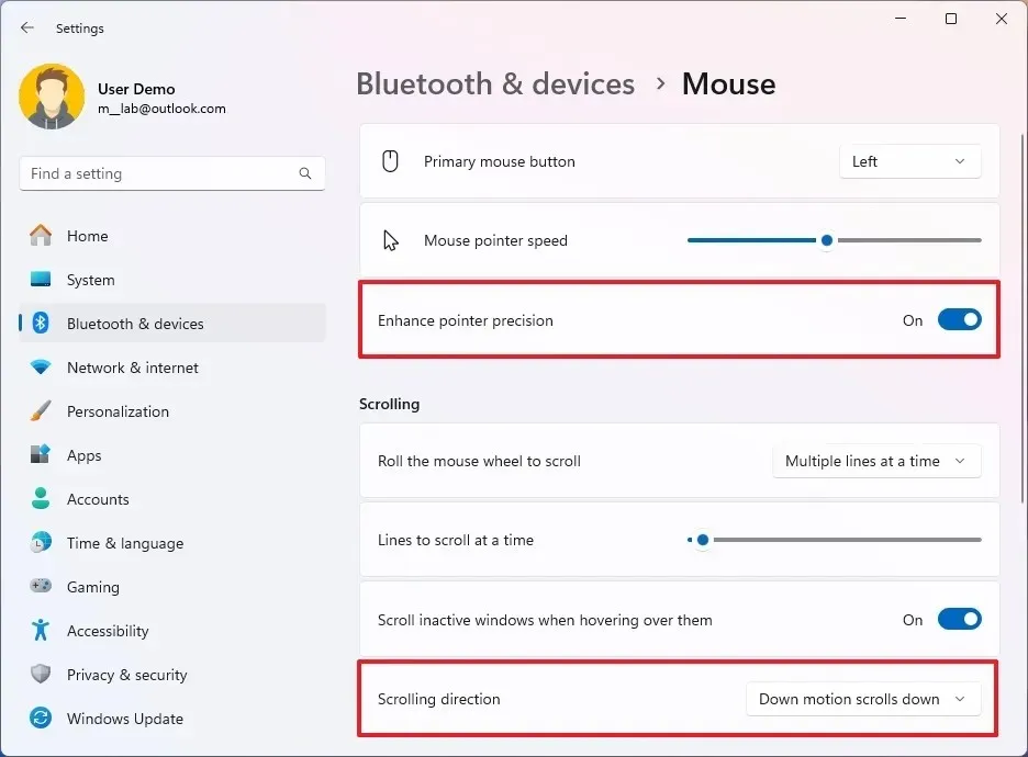 Nueva configuración del mouse en Windows 11 desde el Panel de control