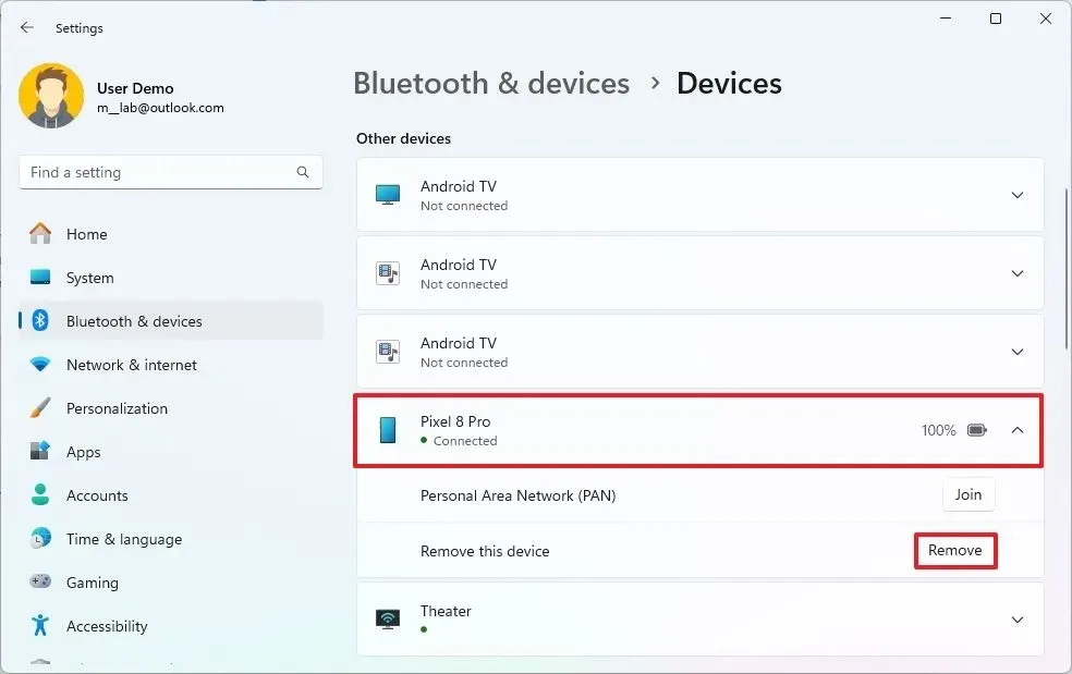 Eliminar la conexión Bluetooth de Android