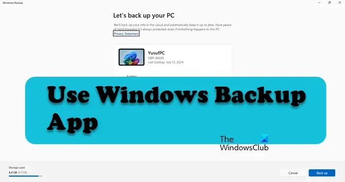 utilizzare l'app Backup di Windows