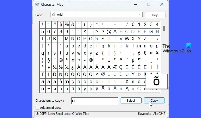 Mapa de caracteres de Windows