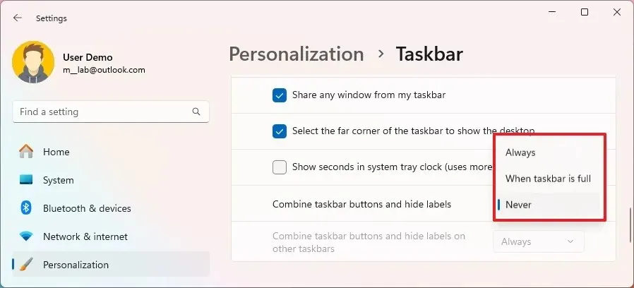 Windows 11 combineert nooit Taakbalk-apps