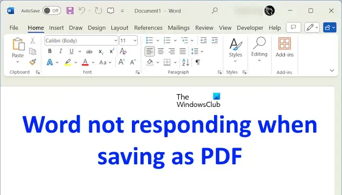 Word ne répond pas lors de l'enregistrement au format PDF