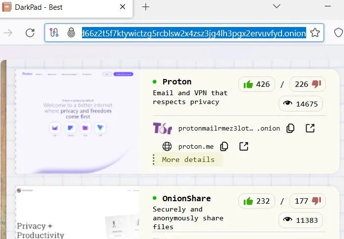 Ouvrir un lien Onion en le tapant dans la barre d'adresse du navigateur Tor.