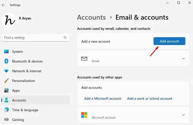 Aggiungere un nuovo account Microsoft in Windows 11