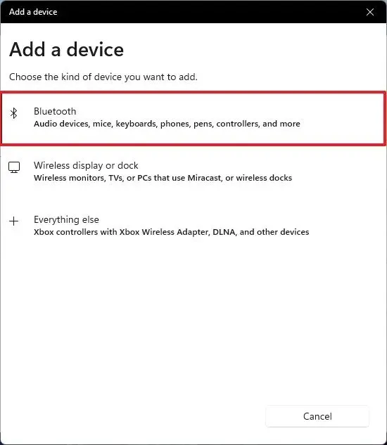 Option de couplage Bluetooth de Windows 11
