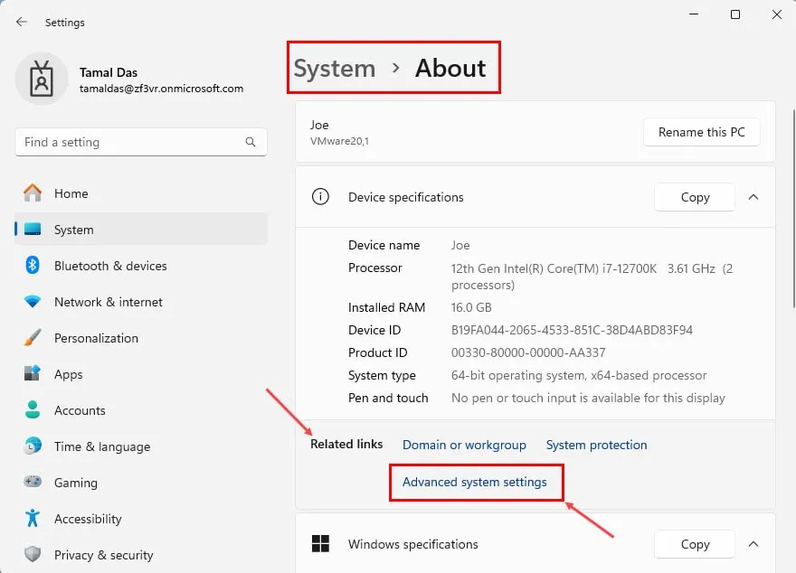 Configurações avançadas do sistema