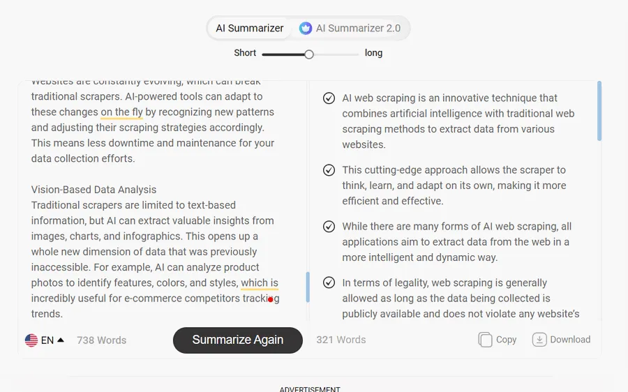 Résultats de l'Ai Summarizer