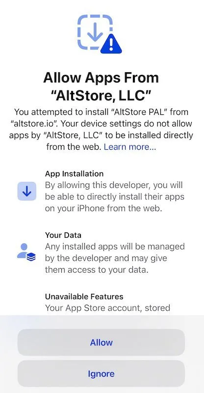 允許 AltStore 應用程式