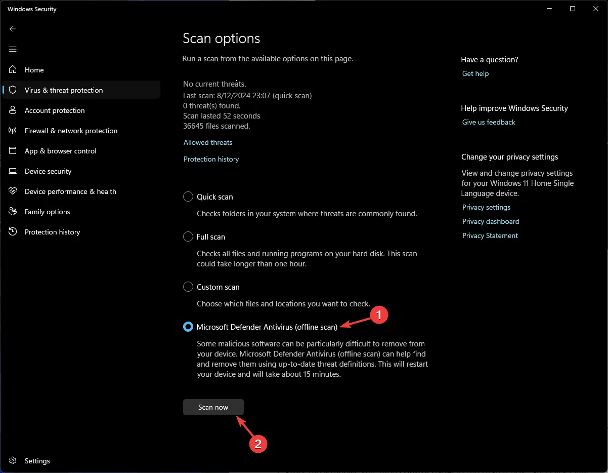 Microsoft Defender hors ligne