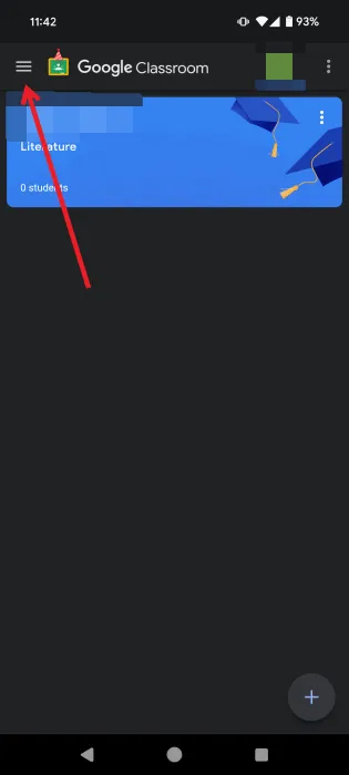 在 Android 上的 Google Classroom 應用程式中點選漢堡選單。