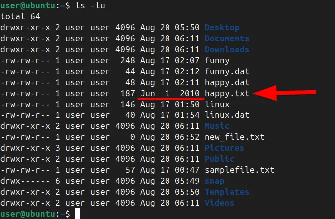 Asignar un tiempo de acceso específico a un archivo mediante las opciones del comando táctil.