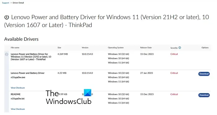 Driver della batteria per Windows