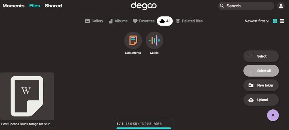 上傳文件到 Degoo。