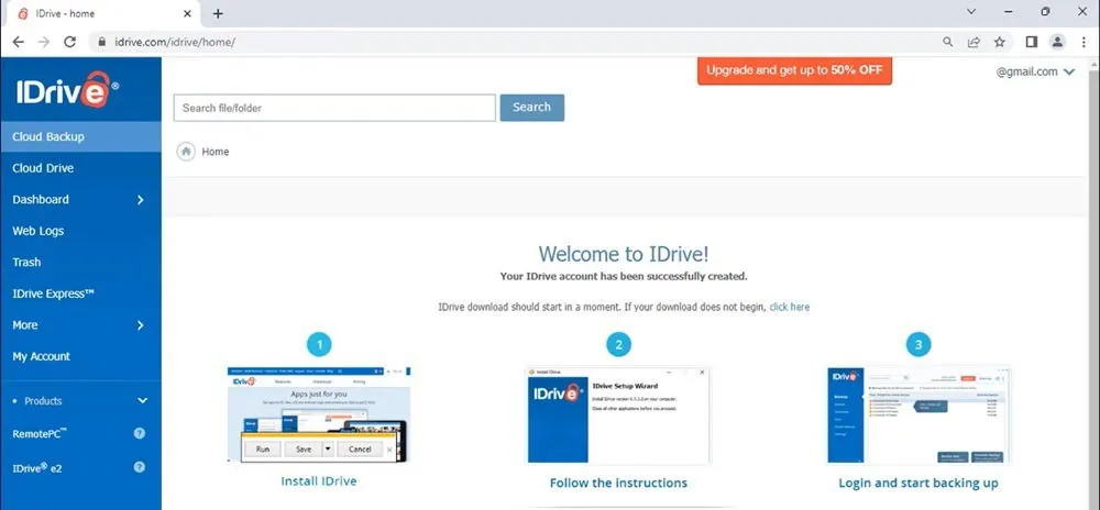 Configurando um backup do iDrive pela primeira vez.