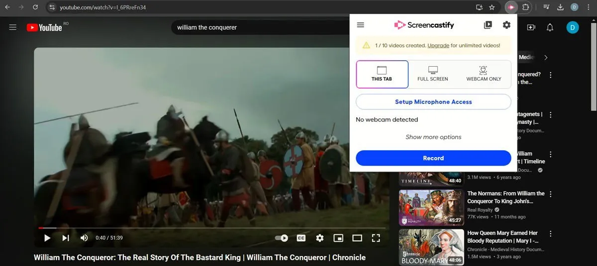 Browservenster opnemen met de Screencastify-extensie.