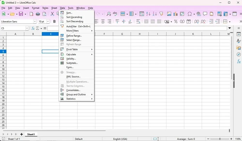 Erstellen einer neuen Tabelle in LibreOffice Calc.