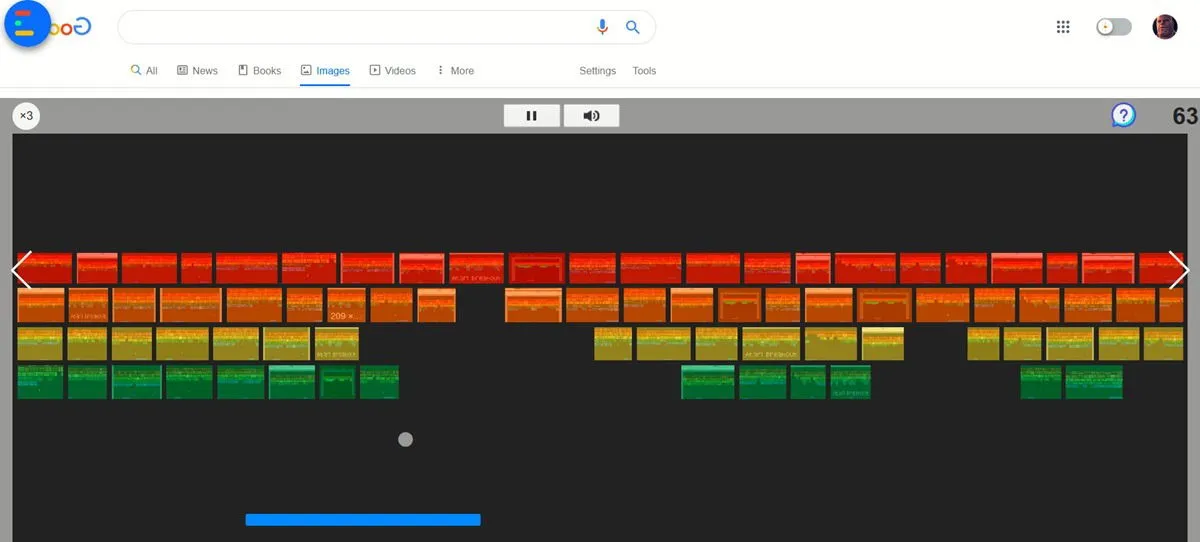 Visualizzazione del gioco Google Atari Breakdown nel browser.