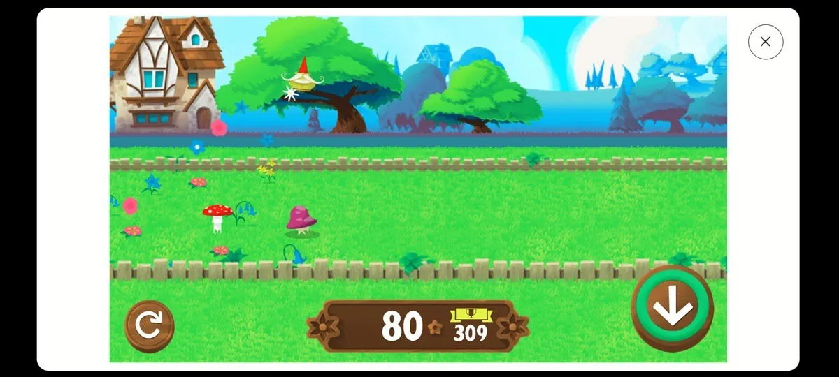 Vista del juego de Google Gnomos de jardín en el navegador.