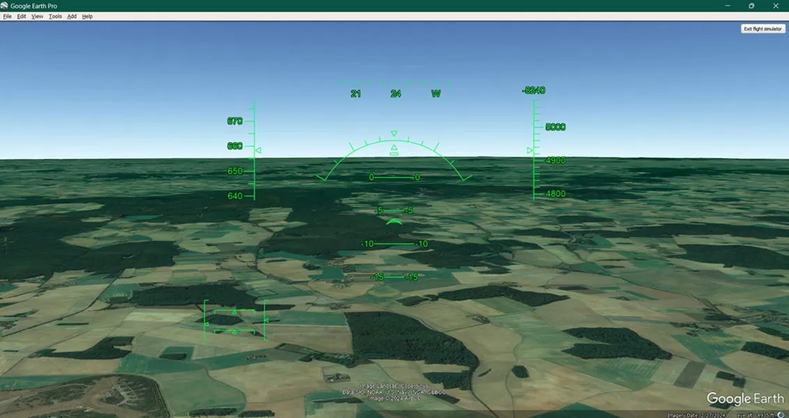 Verwenden des Flugsimulators in Google Earth.