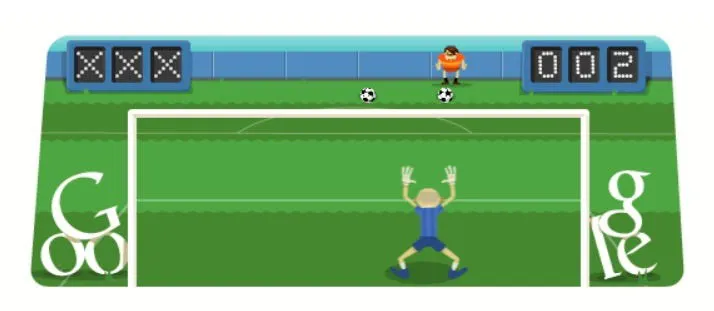 ブラウザでのサッカー Google ゲームの表示。