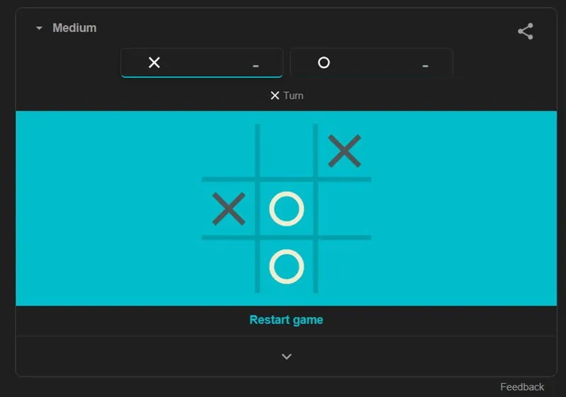 브라우저에서 보는 Tic Tac Toe Google 게임입니다.