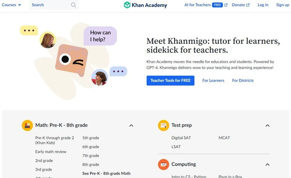 Escolhendo um assunto na Khan Academy.