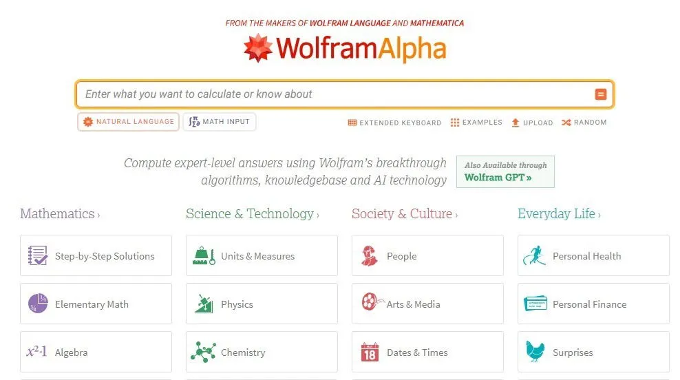 Explorando temas en WolframAlpha.