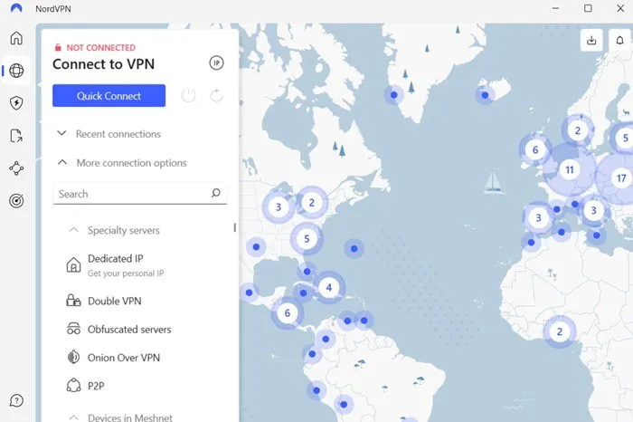 NordVPN mit seinen Spezialservern wie Onion over VPN, Double VPN, P2P.