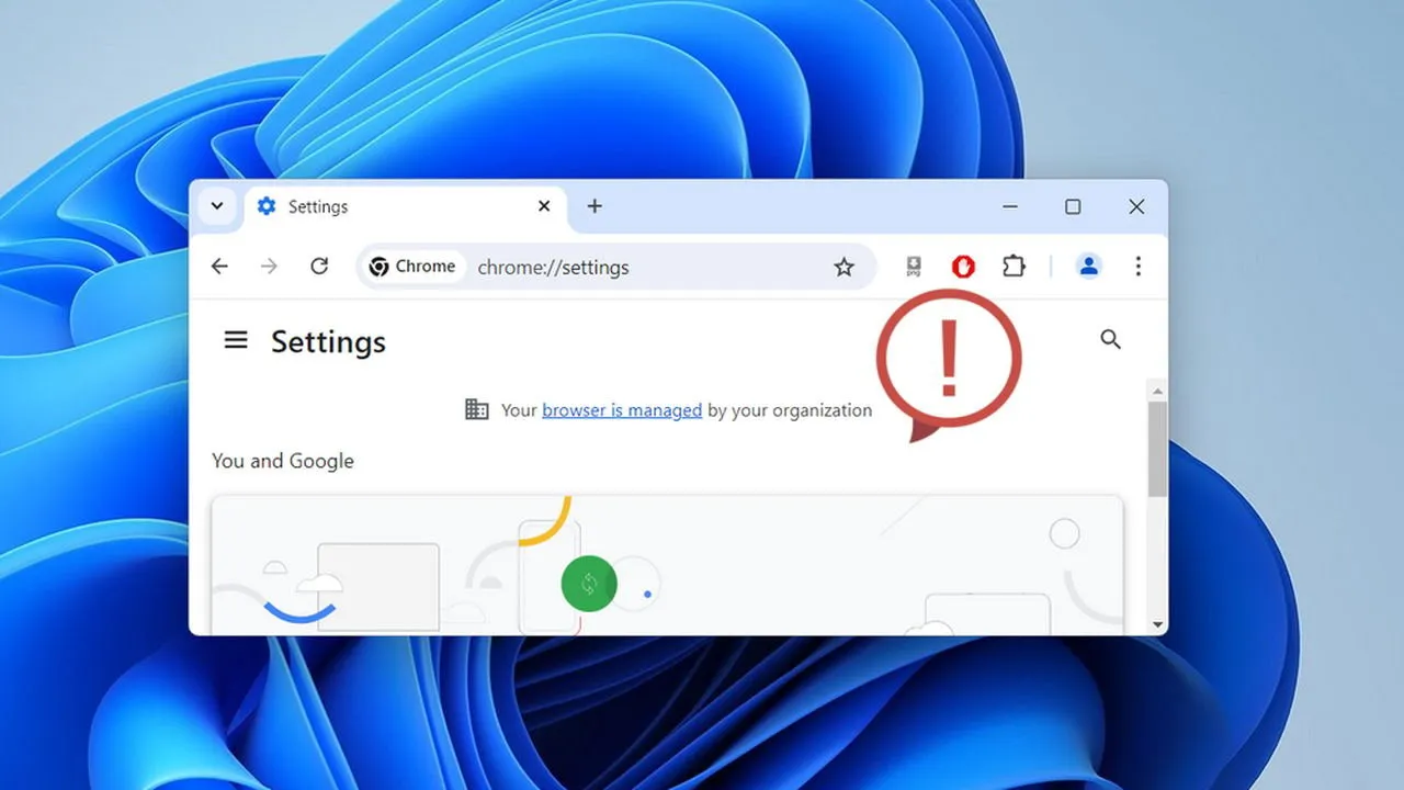 Browser wordt beheerd door uw browsertekst in Chrome op Windows 11-achtergrond