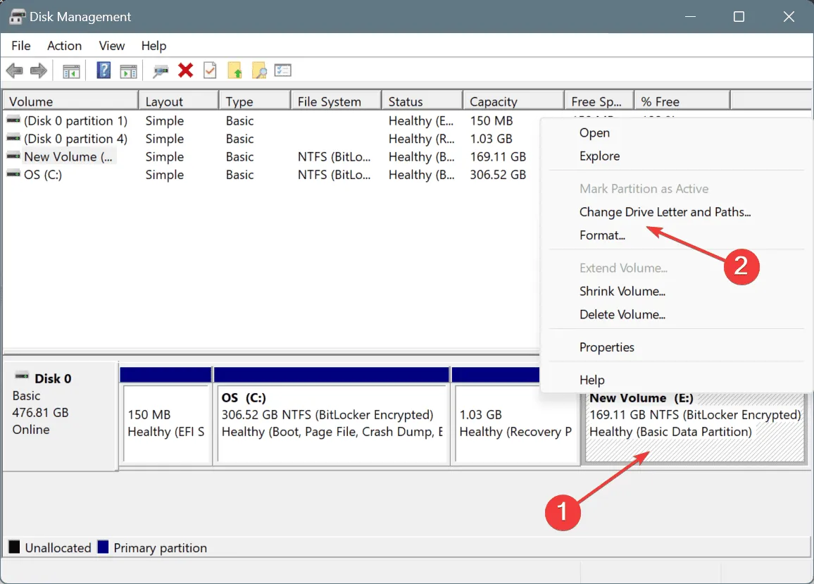 Letra de unidad para reparar el disco duro que muestra 0 bytes