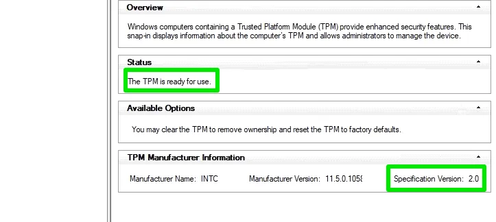 Windows 11에서 TPM 2.0 지원 확인