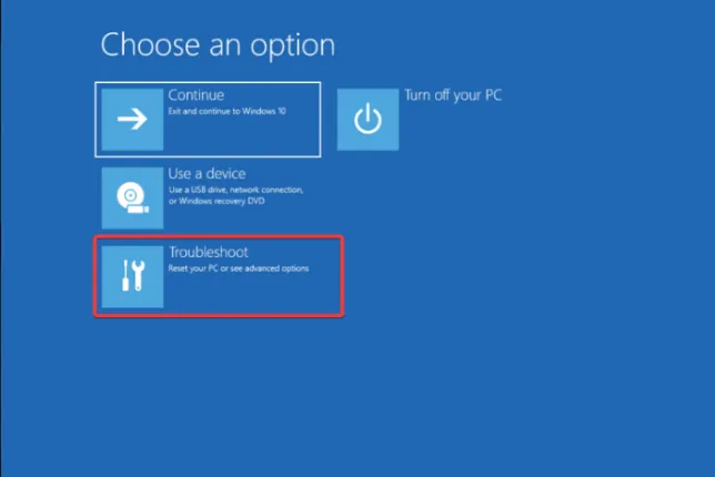 옵션 선택 - 문제 해결 - 보안 부팅이 활성화되었지만 활성화되지 않은 Windows 11