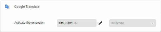Une capture d'écran montrant l'extension Google Translate recevant un nouveau raccourci clavier.