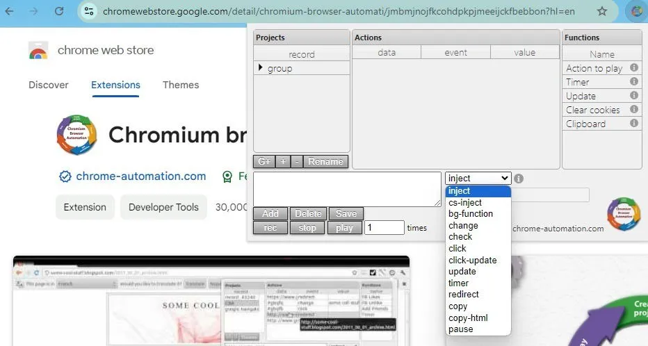 Impostazione di una nuova registrazione in Chromium Browser Automation.