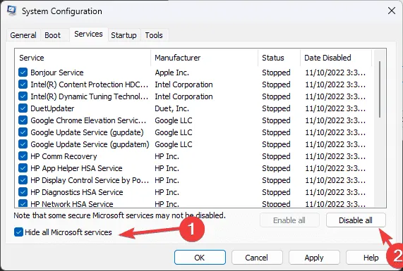 Démarrage propre Désactiver tout - NPFS_FILE_SYSTEM