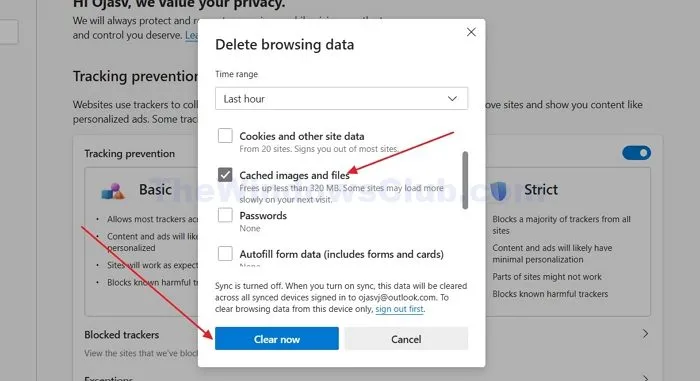 Borrar la caché de navegación en Microsoft Edge