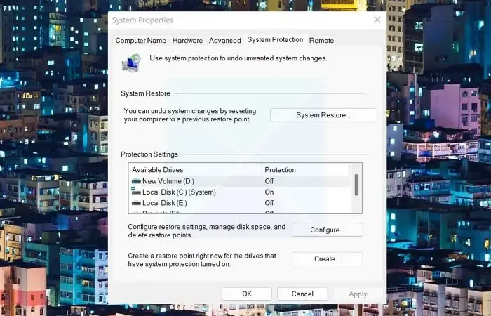 Fare clic sul pulsante Ripristino configurazione di sistema