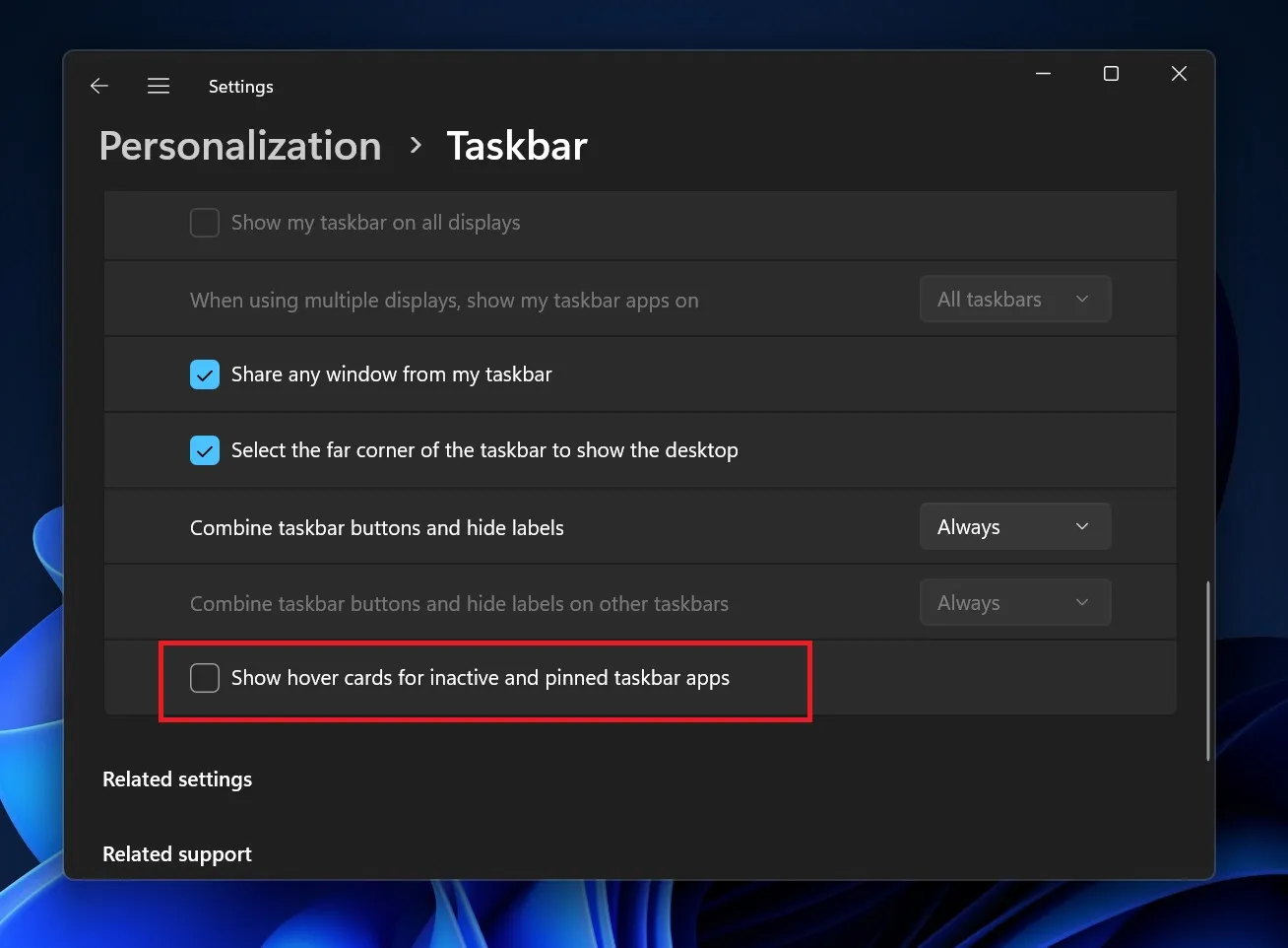 controlla l'impostazione jumplist nel comportamento della barra delle applicazioni windows 11 beta