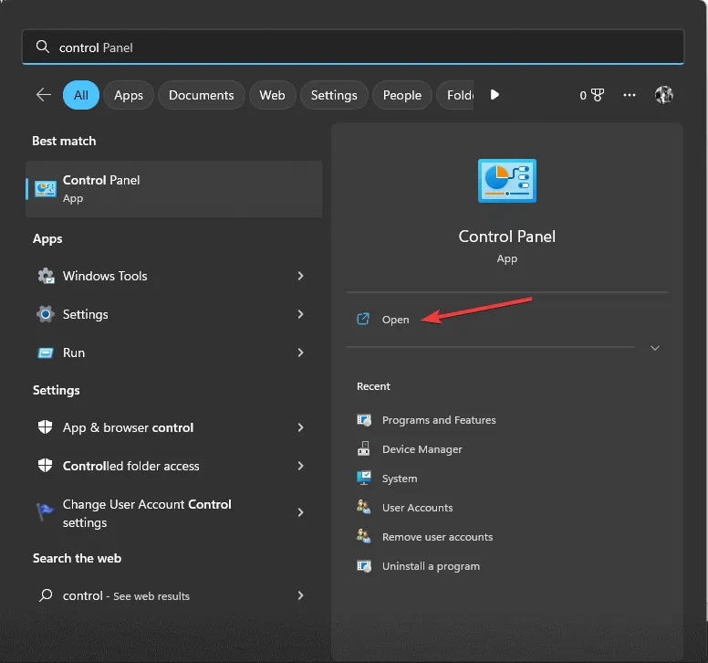 Startmenu van het Configuratiescherm - uw digitale id-naam kan niet worden gevonden door het onderliggende beveiligingssysteem