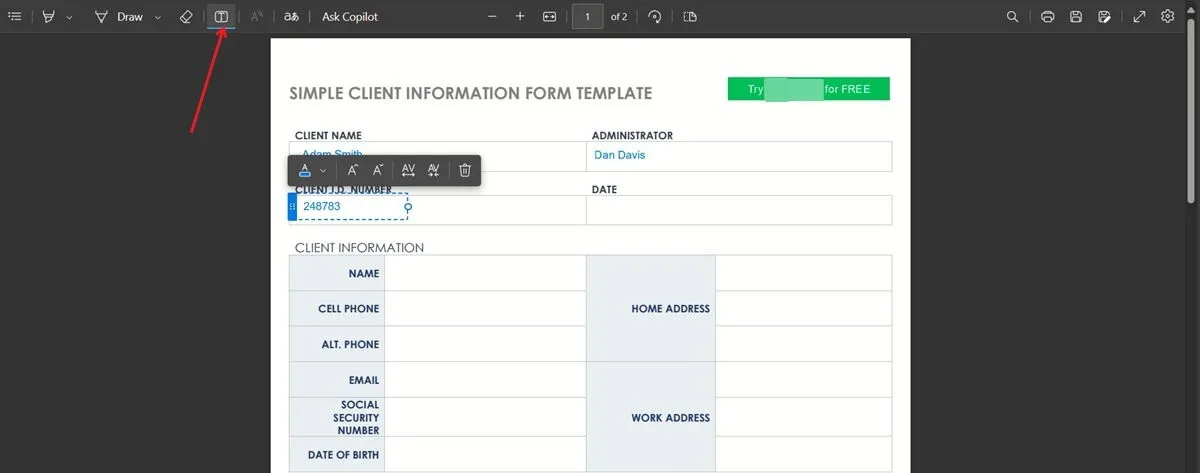 PDF-formulier bewerken met Edge PDF-viewer.