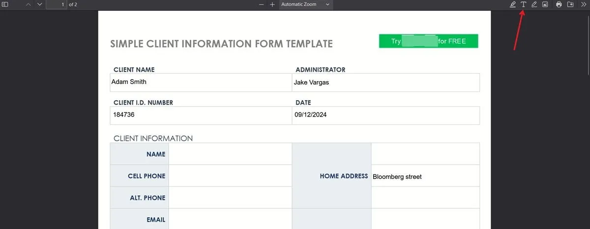 Edición de formulario PDF con el visor de PDF de Firefox.