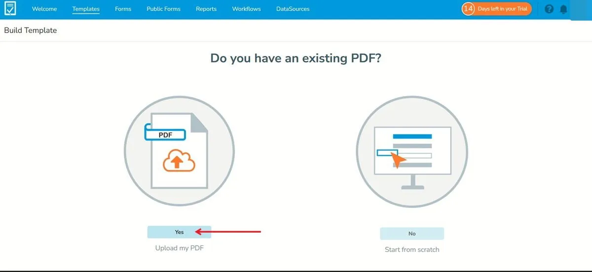 Cargar PDF en la herramienta GoFormz en línea.