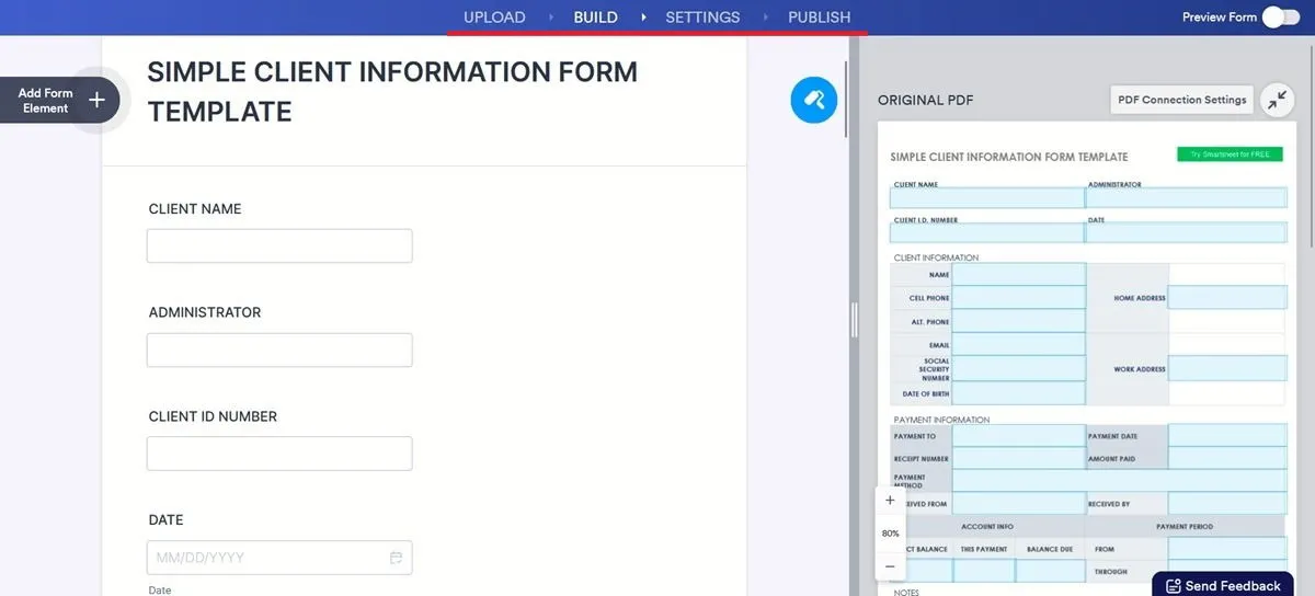 Bewerken van een nieuw formulier gemaakt van PDF in Jotform.