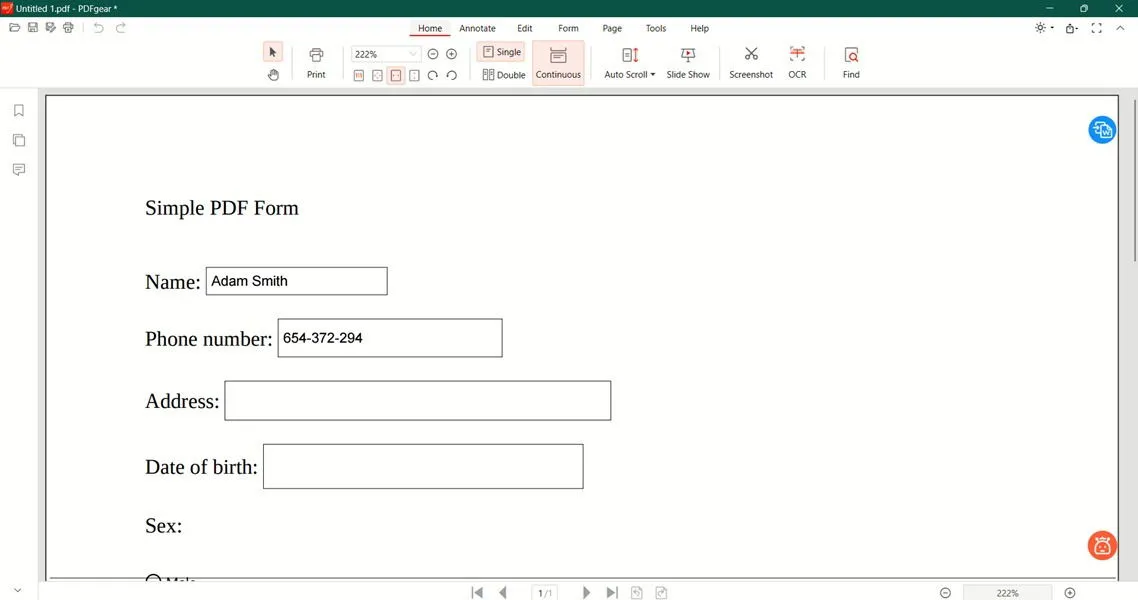 Ausfüllbares PDF-Formular, erstellt mit LibreOffice.