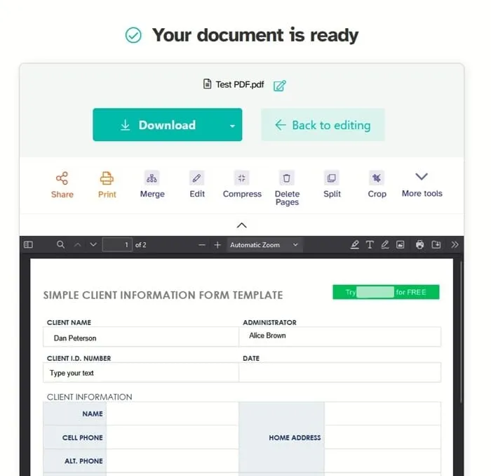 Bewerkt document gedownload in Sedja.