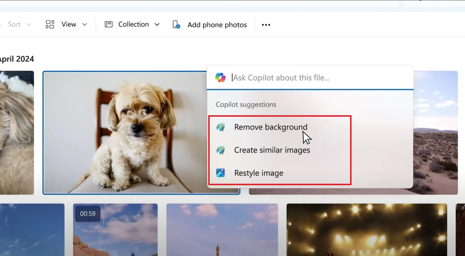 Actions suggérées par Copilot dans l'Explorateur de fichiers Windows 11 24h2